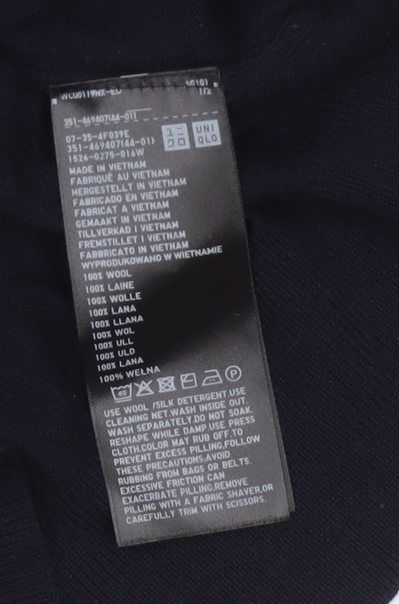 Uniqlo Men Black M 100% Wool 1/4 Zip High Neck Knit Jumper
