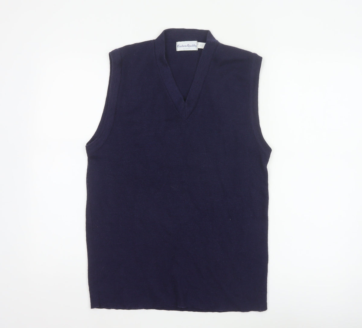 Back view of Custom Quality Men's Blue XL V-Neck Knit Pullover Sweater Vest