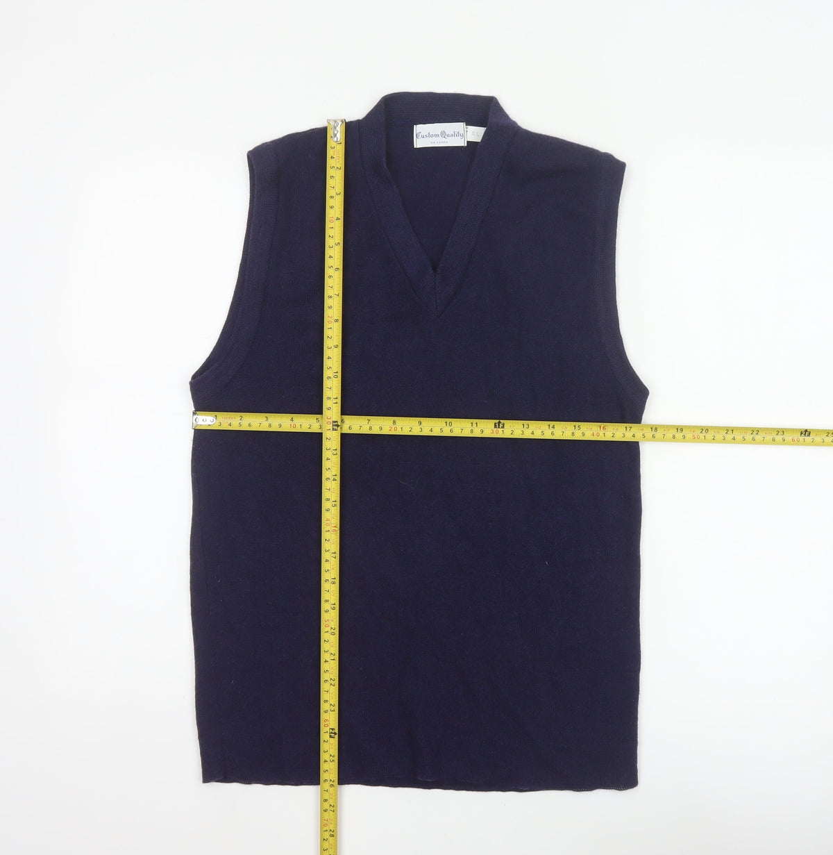 Close-up detail of Custom Quality Men's Blue XL V-Neck Knit Pullover Sweater Vest