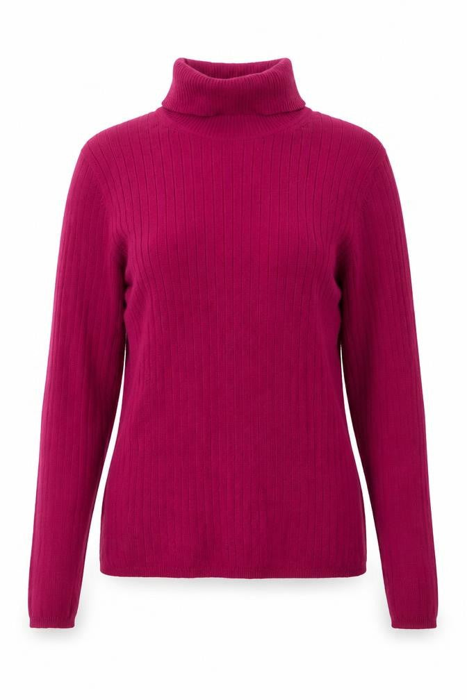 Talbots Women Pink M Ribbed Roll Neck Cotton Blend Jumper