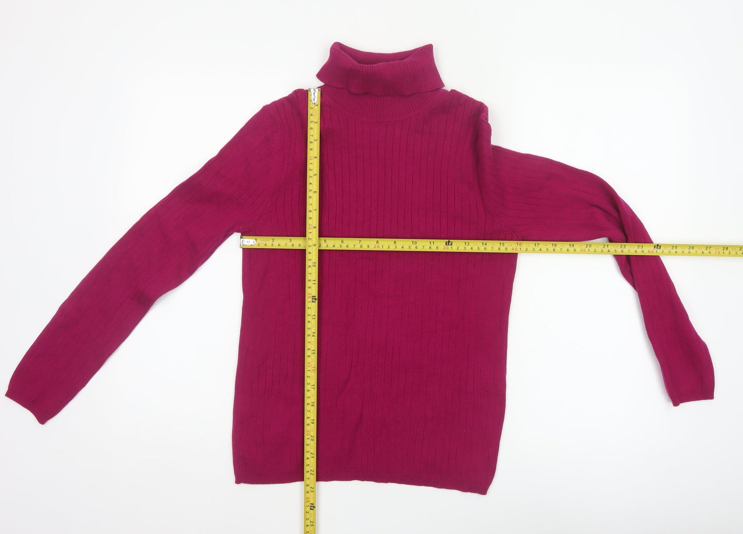 Talbots Women Pink M Ribbed Roll Neck Cotton Blend Jumper