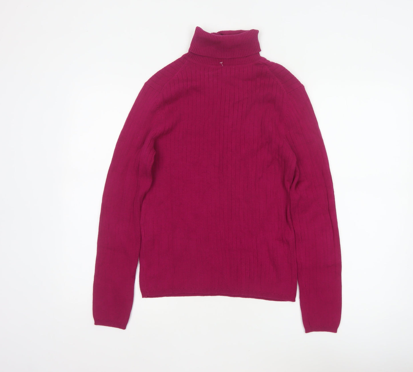 Talbots Women Pink M Ribbed Roll Neck Cotton Blend Jumper
