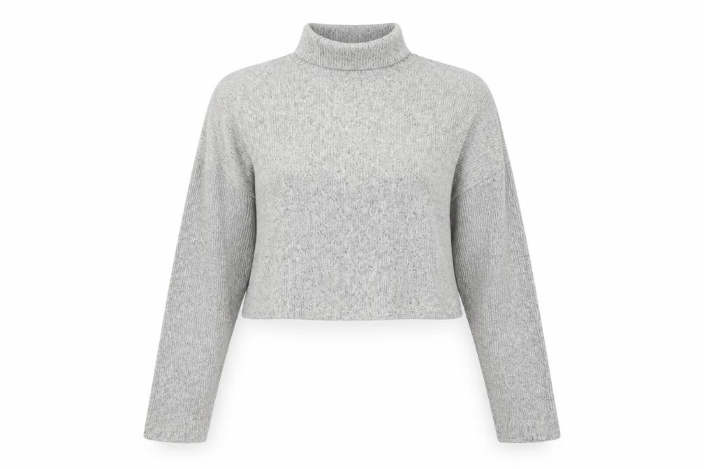 Topshop Women Grey UK 12 Cropped Mock Neck Knit Long Sleeve Top
