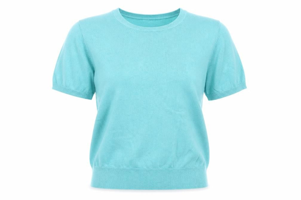 Lands' End Women’s Blue Cotton Short Sleeve Round Neck Jumper M
