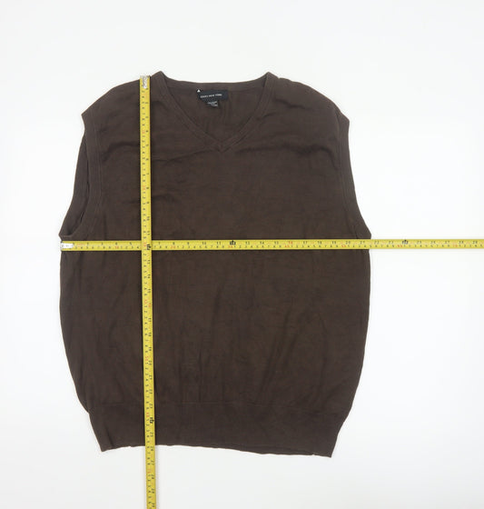 Jones New York Men’s Brown XL Cotton V-Neck Fine Knit Vest