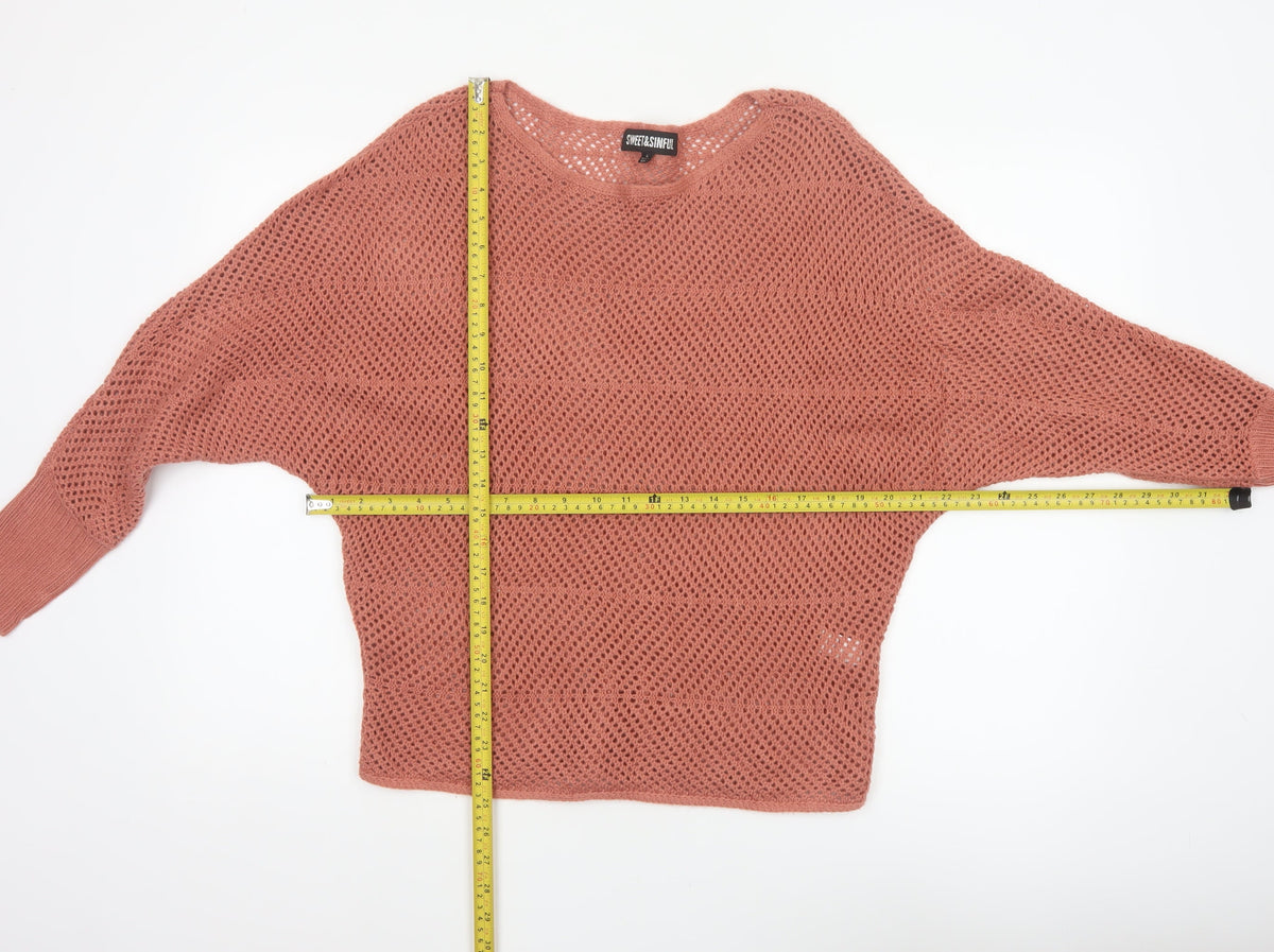 Sweet & Sinful Women’s Pink L Open-Knit Dolman Sleeve Pullover Jumper