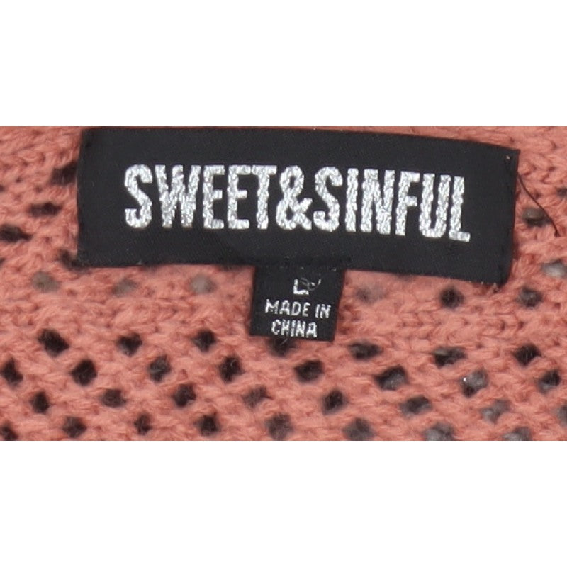 Sweet & Sinful Women’s Pink L Open-Knit Dolman Sleeve Pullover Jumper