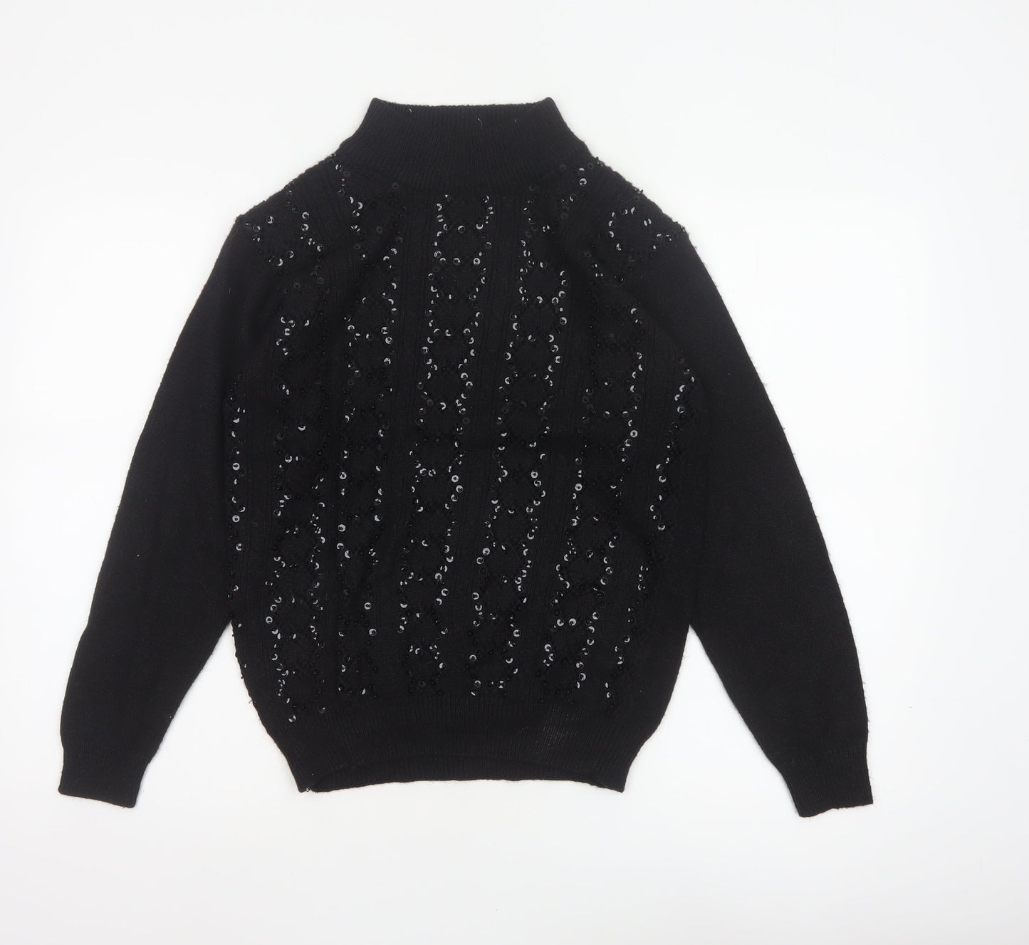 Alfred Dunner Women’s Black S Sequin Mock Neck Knit Pullover Jumper