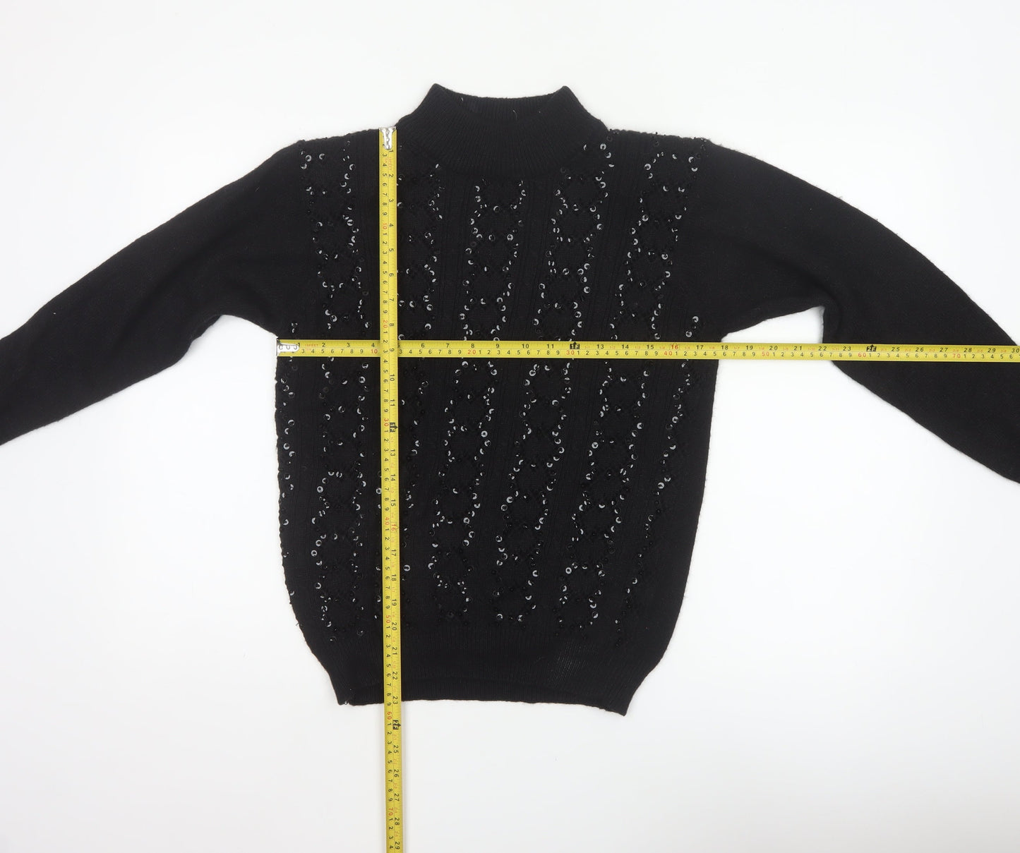 Alfred Dunner Women’s Black S Sequin Mock Neck Knit Pullover Jumper