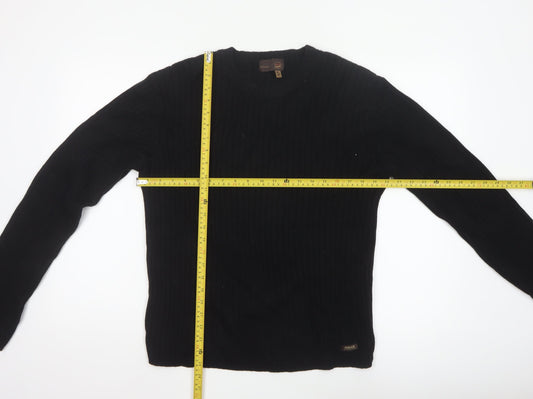 Gas Men’s Black XL Rib Knit Cotton Wool Crew Neck Pullover Jumper