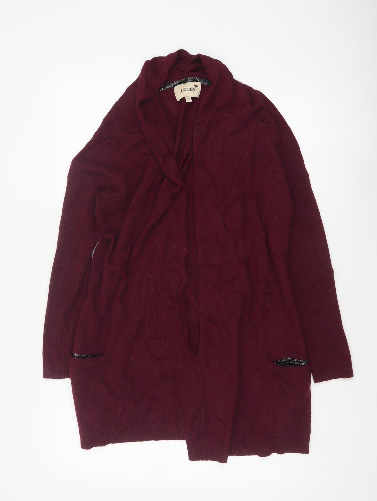 Havren Women’s Red Size 12 Open Knit Alpaca Wool Cardigan