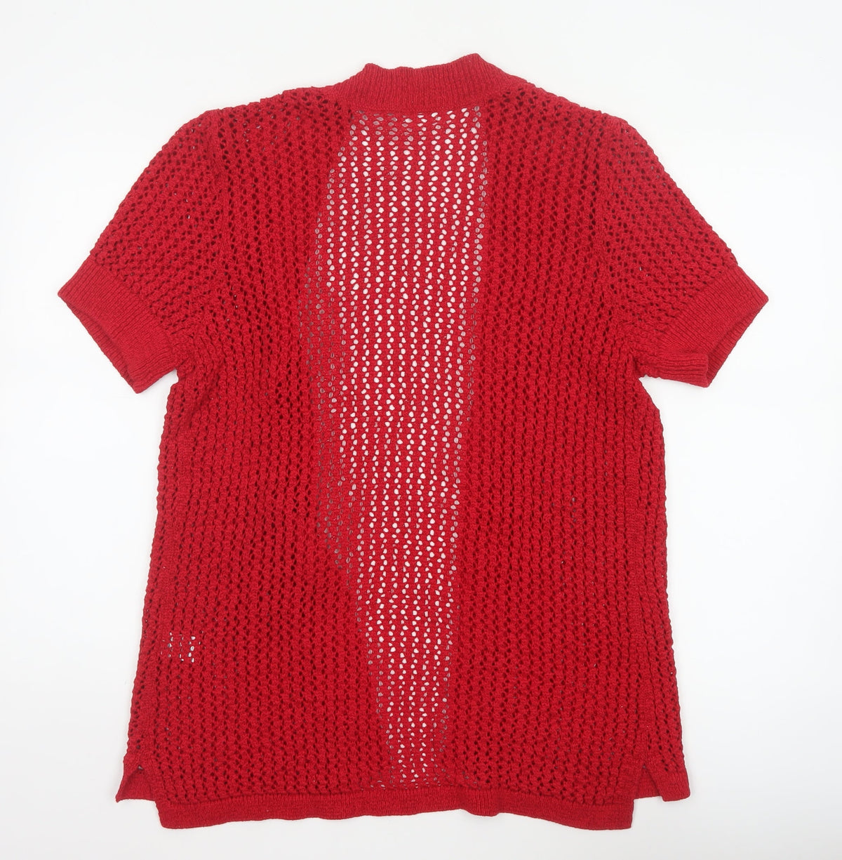 Northern Reflections Women Red L Open Knit Short Sleeve Cardigan