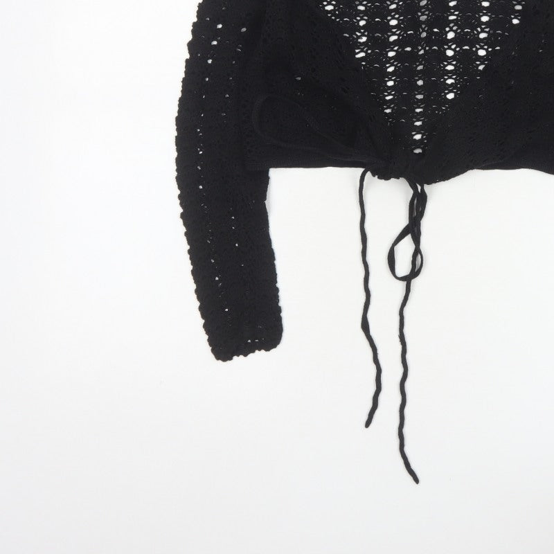 Topshop Women Black Size 12 Crochet Tie Front Shrug Cardigan