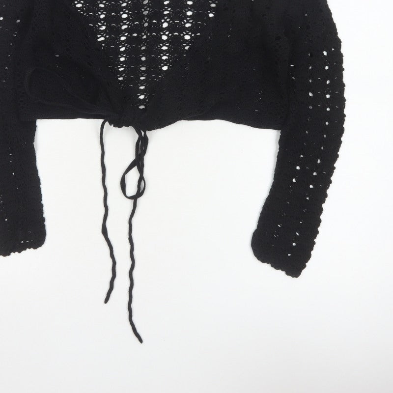 Topshop Women Black Size 12 Crochet Tie Front Shrug Cardigan