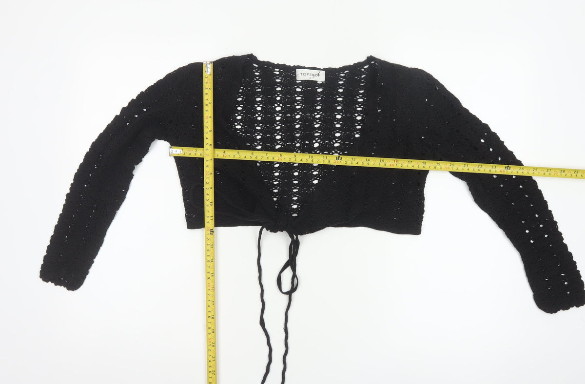 Topshop Women Black Size 12 Crochet Tie Front Shrug Cardigan