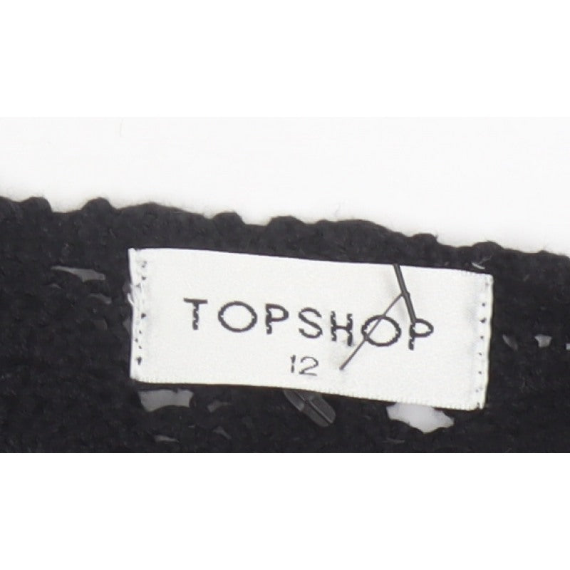Topshop Women Black Size 12 Crochet Tie Front Shrug Cardigan