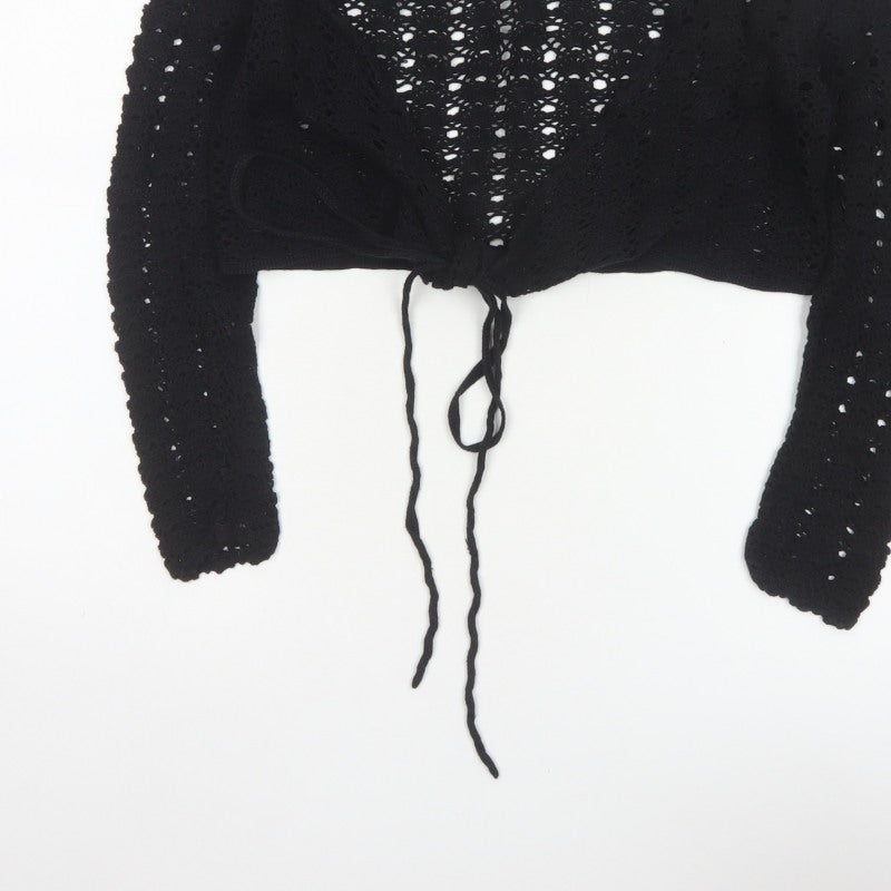 Topshop Women Black Size 12 Crochet Tie Front Shrug Cardigan