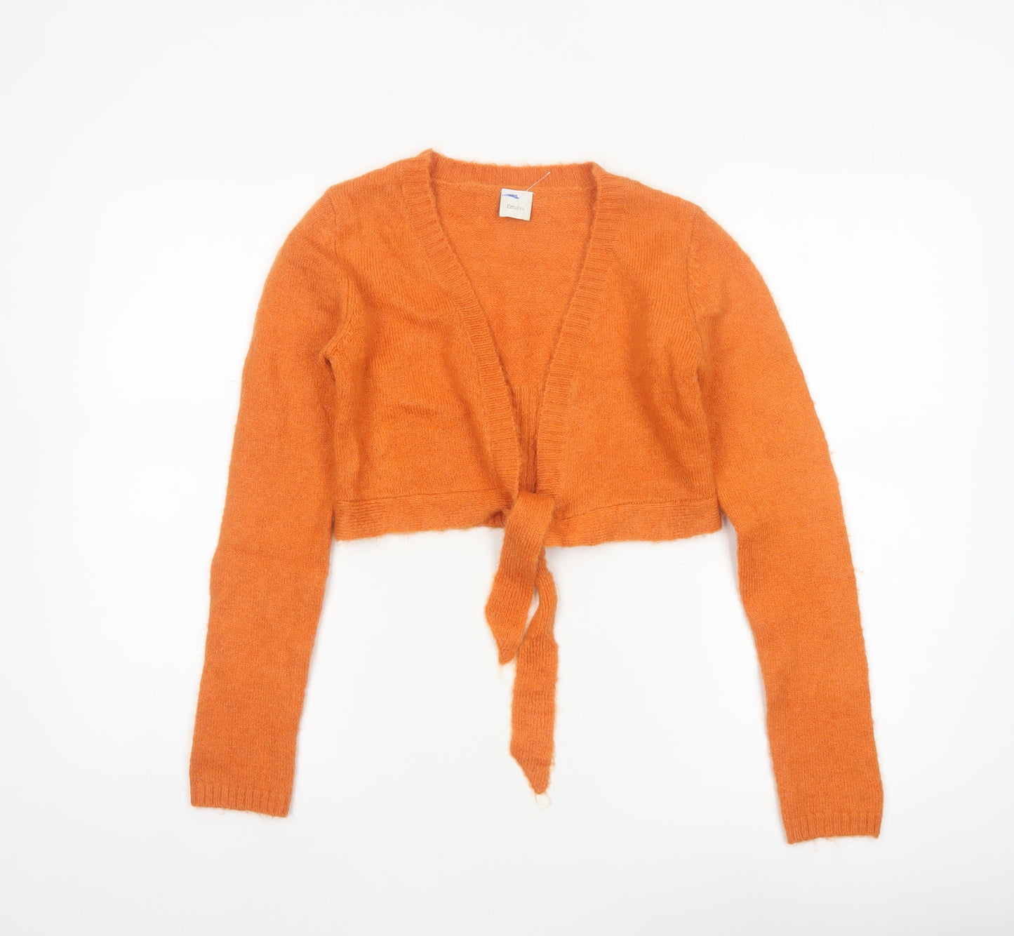Camaieu Women Orange M Mohair Blend Wrap Cardigan Tie Knit
