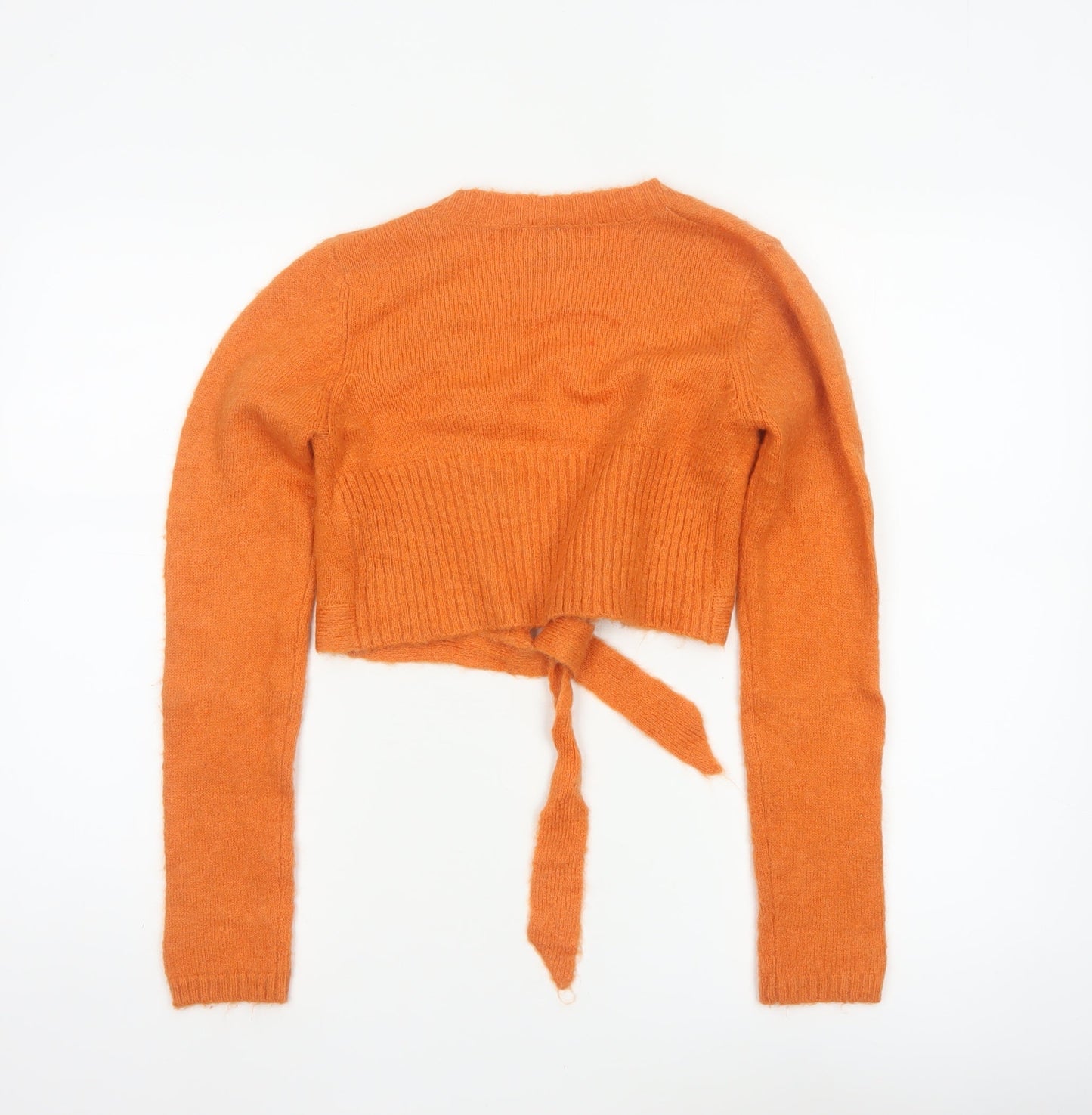 Camaieu Women Orange M Mohair Blend Wrap Cardigan Tie Knit