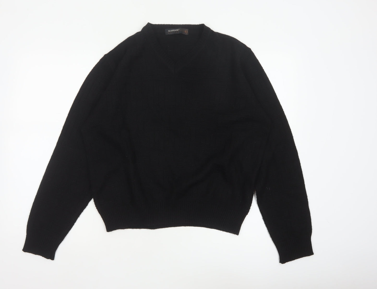 Suspense Men’s Black S V-Neck Wool Acrylic Geometric Knit Jumper