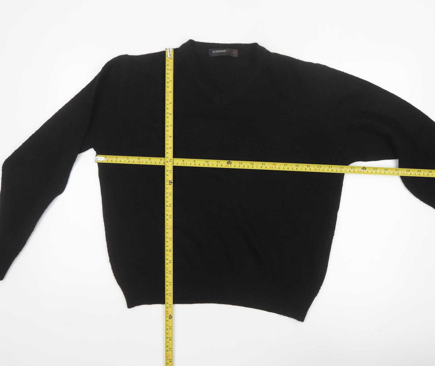 Suspense Men’s Black S V-Neck Wool Acrylic Geometric Knit Jumper