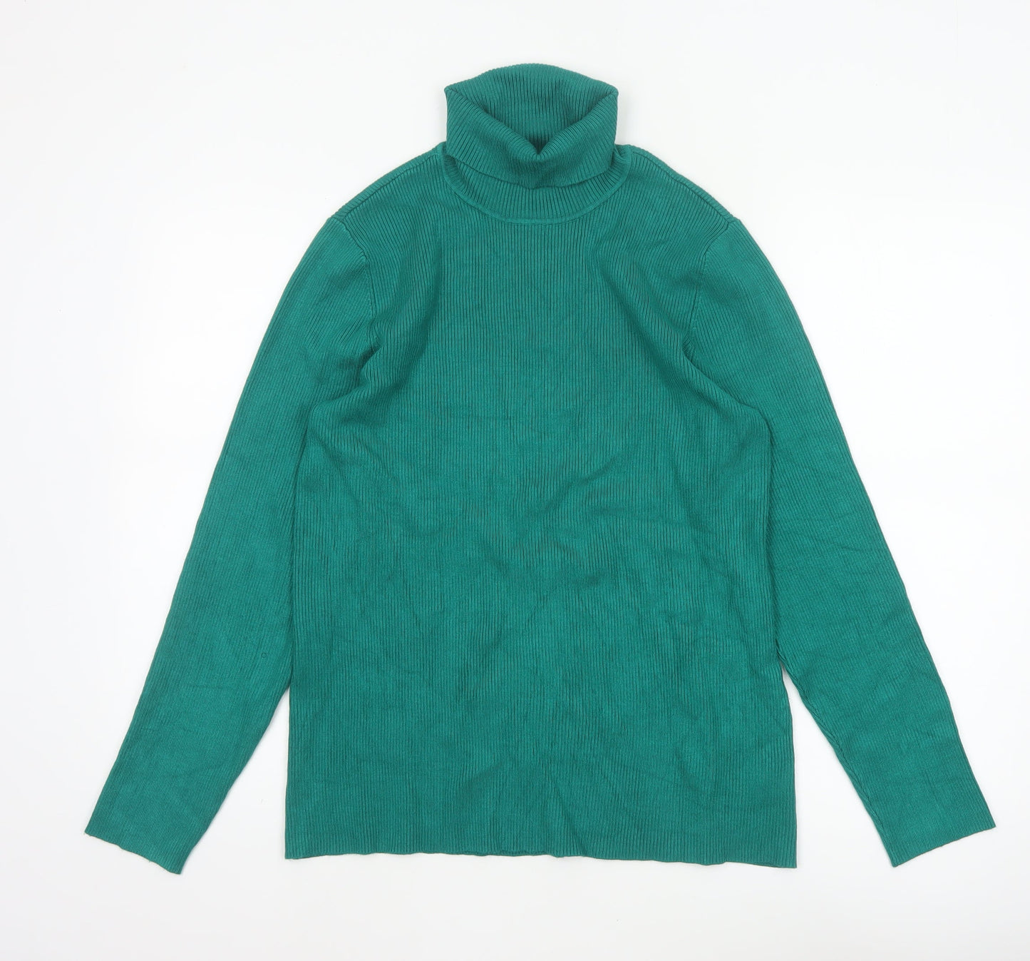 Coldwater Creek Women’s Green UK 14 Ribbed Roll Neck Pullover Jumper