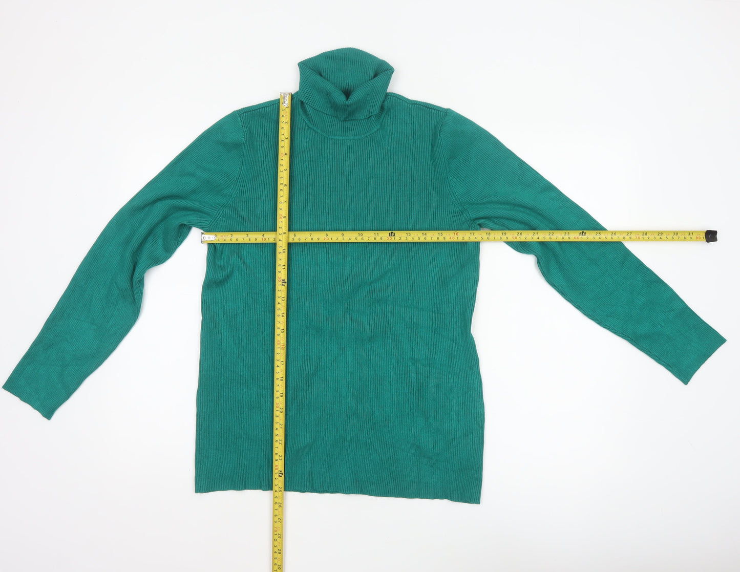 Coldwater Creek Women’s Green UK 14 Ribbed Roll Neck Pullover Jumper