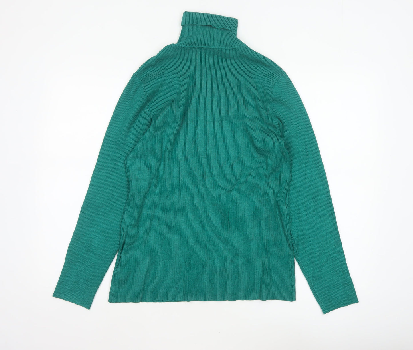 Coldwater Creek Women’s Green UK 14 Ribbed Roll Neck Pullover Jumper