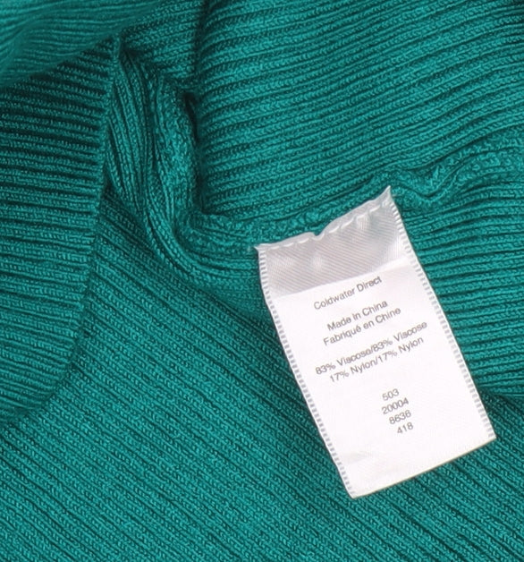 Coldwater Creek Women’s Green UK 14 Ribbed Roll Neck Pullover Jumper