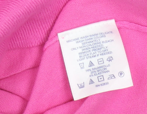 Lands' End Women Pink UK 14 Short Sleeve Crew Neck Knit Jumper