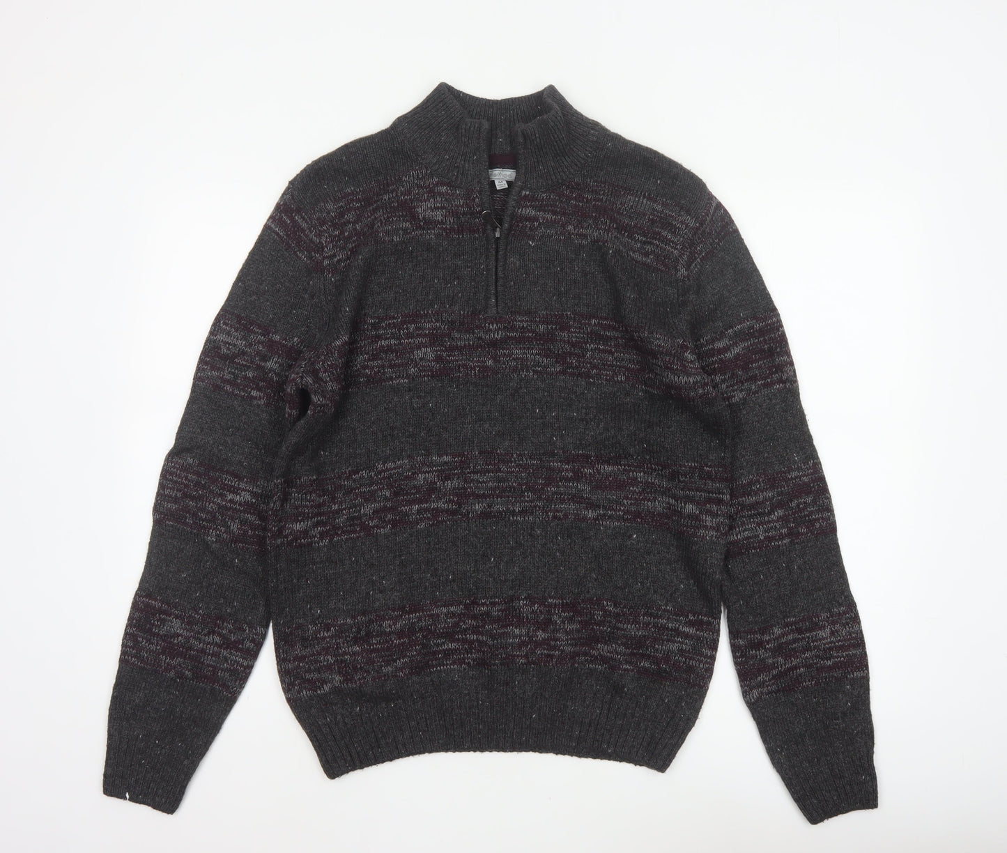 Method Men’s Grey M 1/4 Zip Mock Neck Striped Knit Jumper