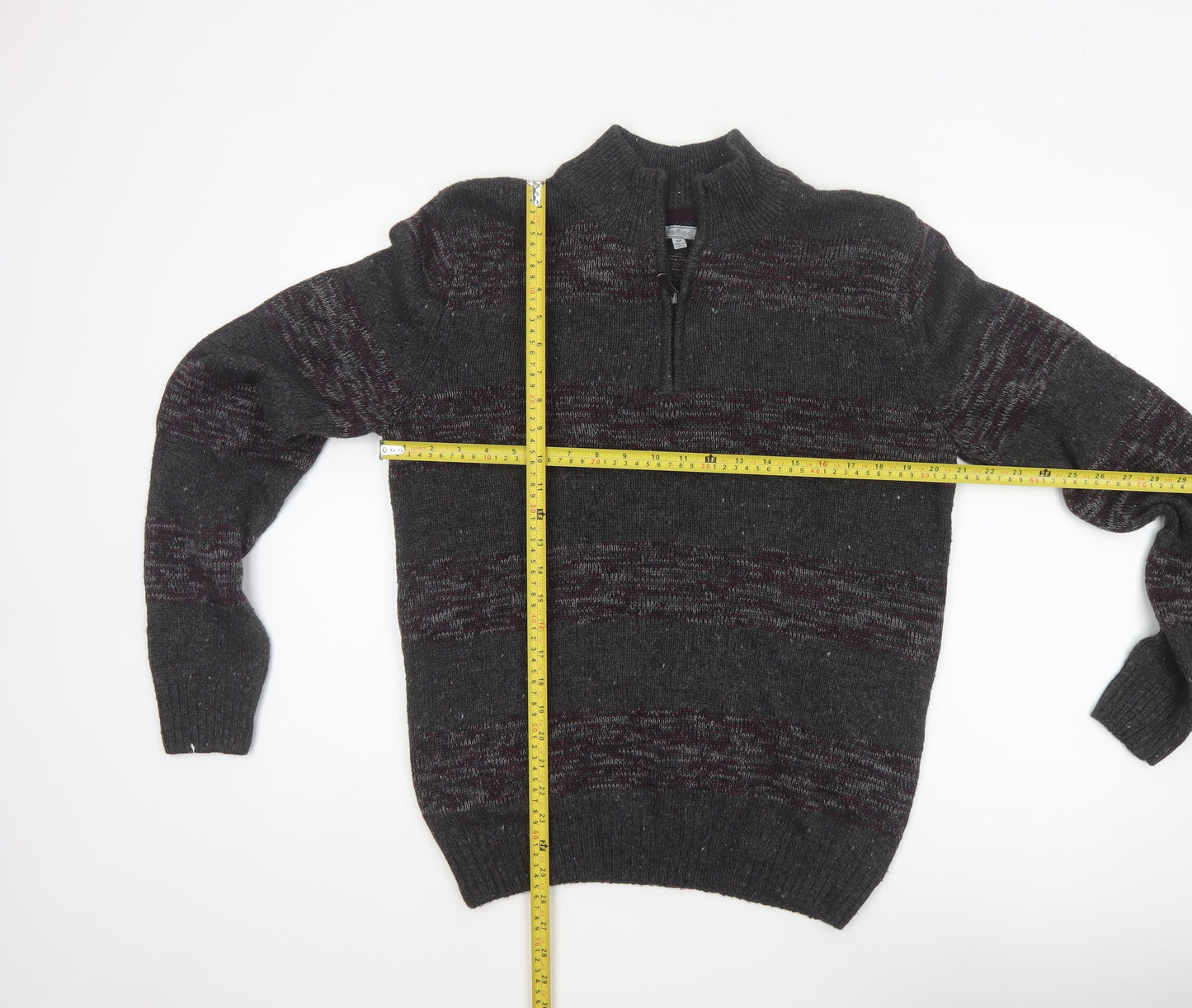 Method Men’s Grey M 1/4 Zip Mock Neck Striped Knit Jumper