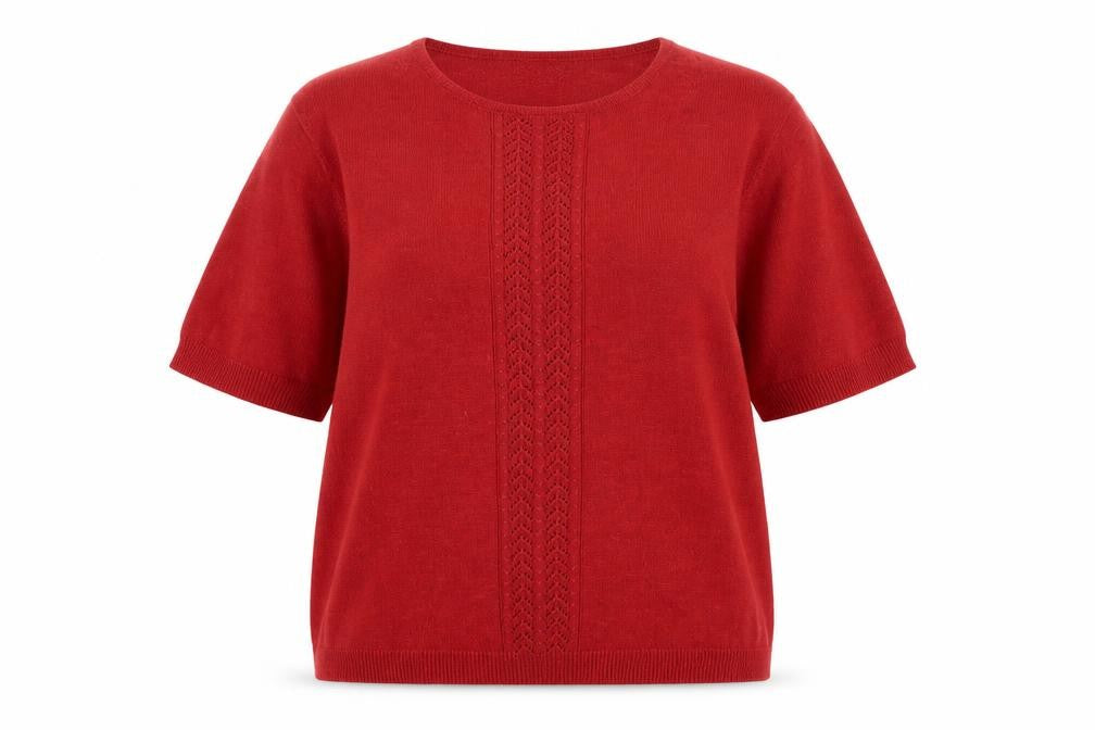 Requirements Women’s Red Ramie Cotton L Short Sleeve Crew Neck Jumper