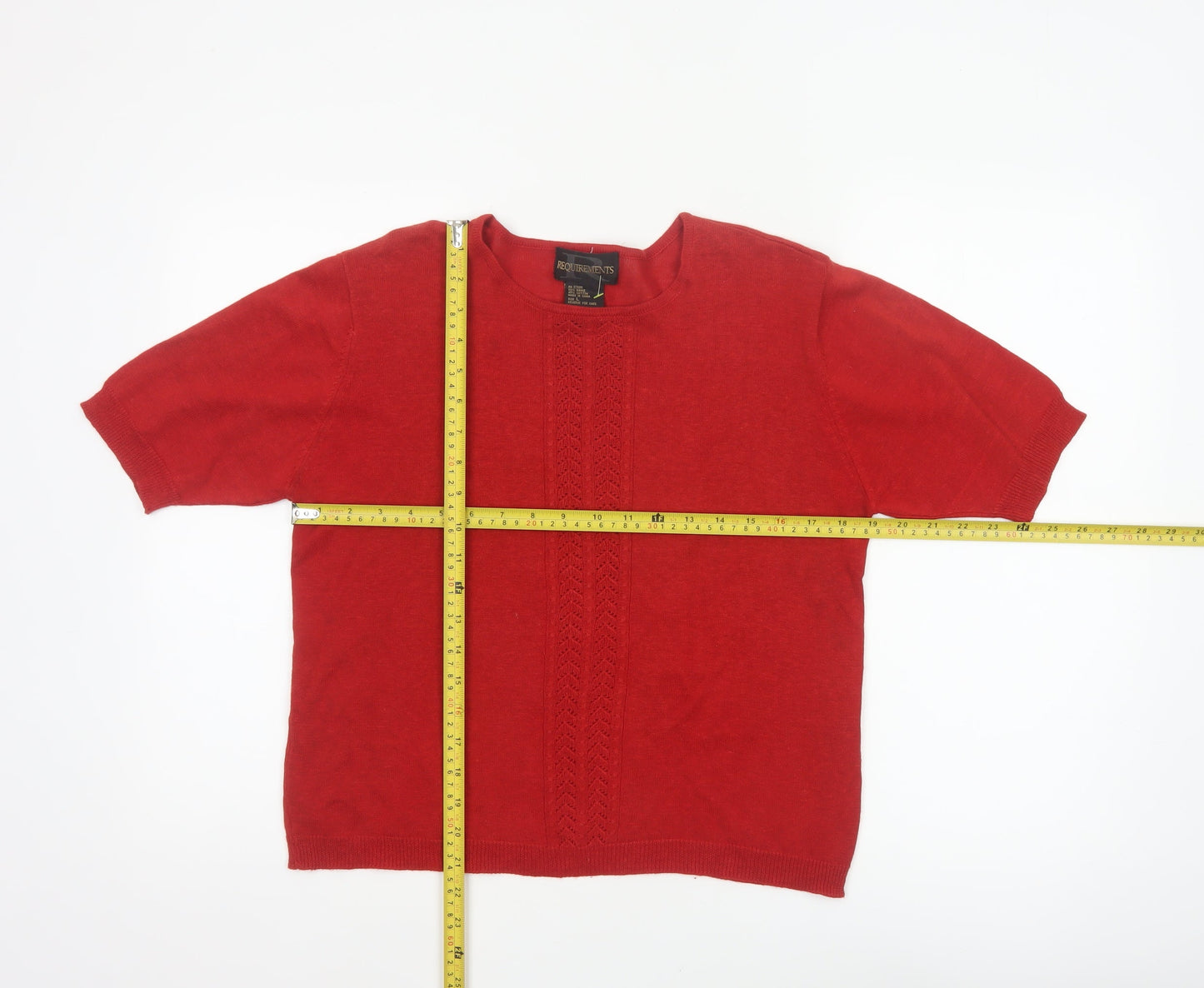 Requirements Women’s Red Ramie Cotton L Short Sleeve Crew Neck Jumper