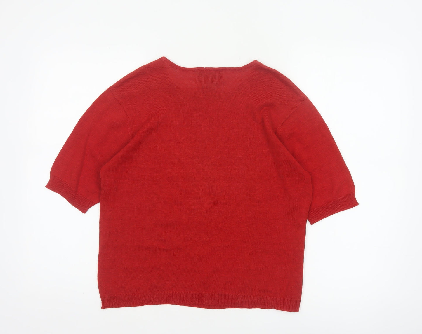 Requirements Women’s Red Ramie Cotton L Short Sleeve Crew Neck Jumper