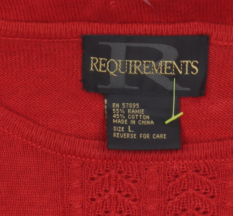 Requirements Women’s Red Ramie Cotton L Short Sleeve Crew Neck Jumper