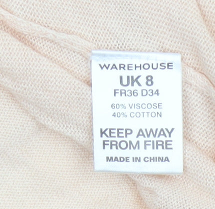 Warehouse Women’s Beige UK 8 Open V-Neck Lightweight Cardigan