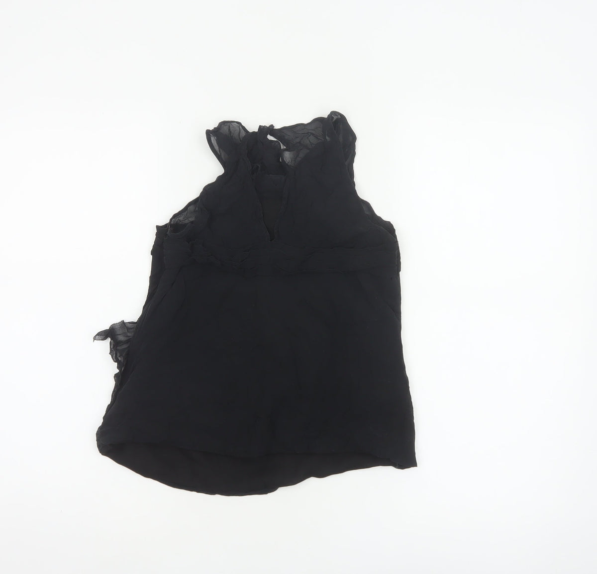 Karen Millen Women Black UK 10 Silk Ruffle Sheer Camisole Blouse