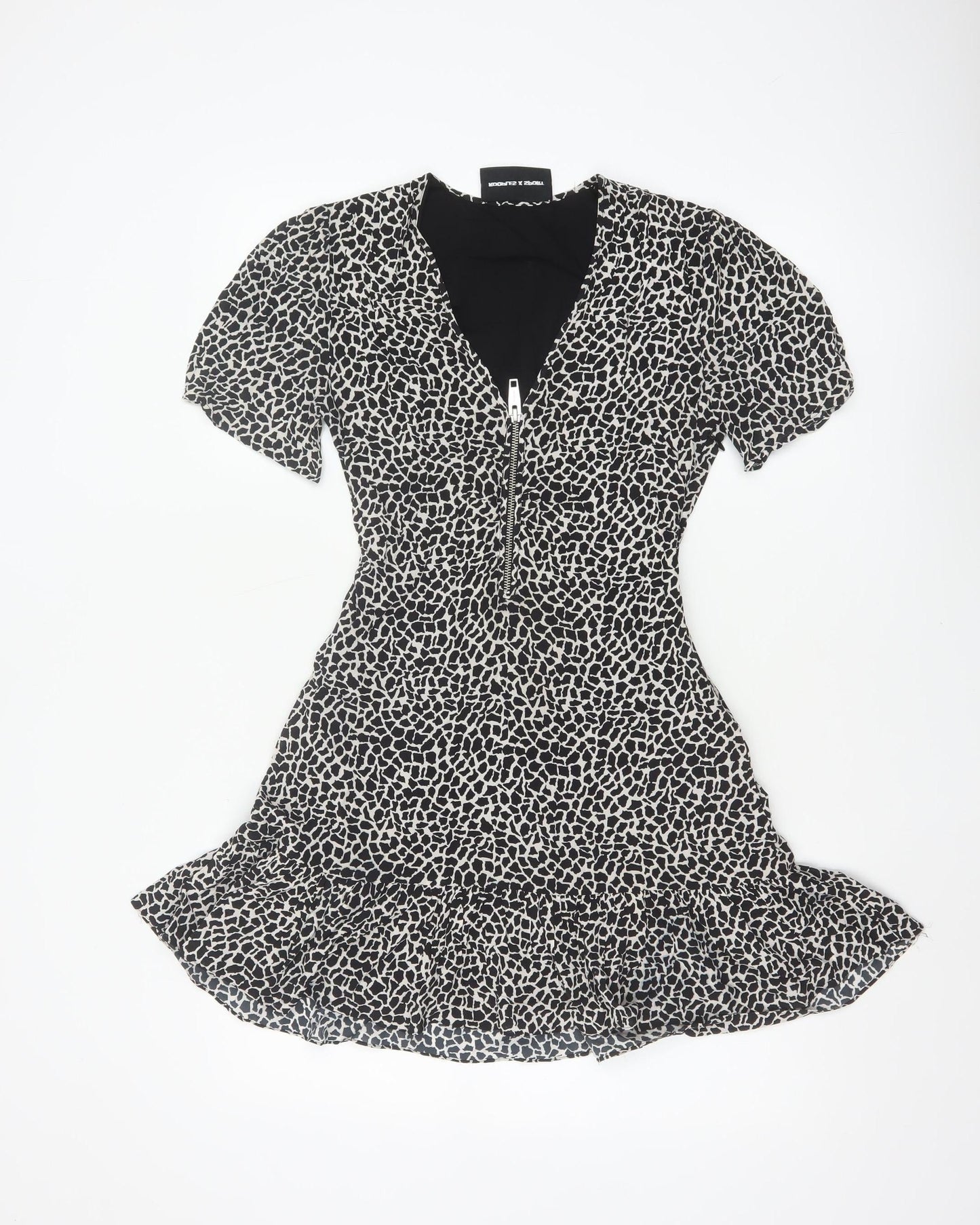 The Kooples Women Black & White XS Fit & Flare Animal Print Dress