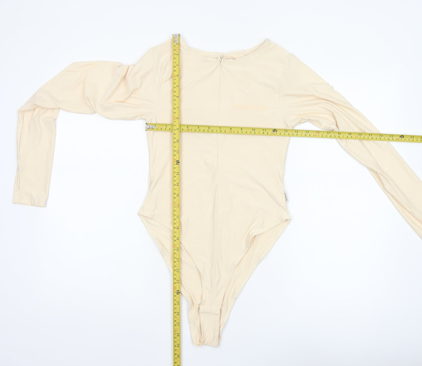 Sian Marie Women Ivory M Long Sleeve Stretch Zip Bodysuit