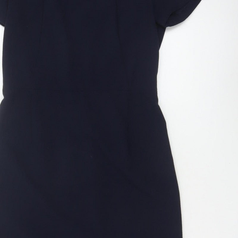 Next Women Blue UK 8 Pencil Knee Length Dress Short Sleeve Zip