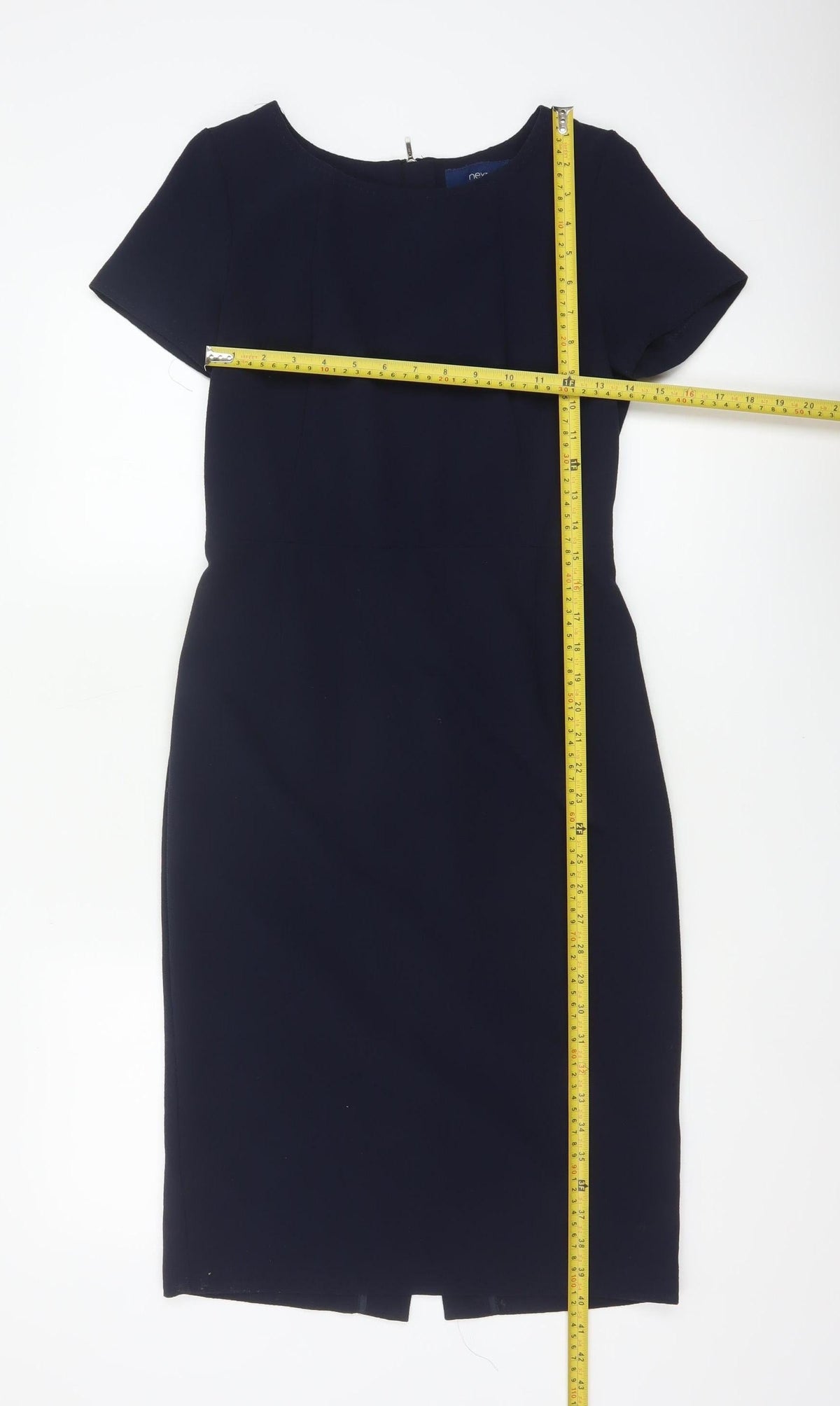 Next Women Blue UK 8 Pencil Knee Length Dress Short Sleeve Zip