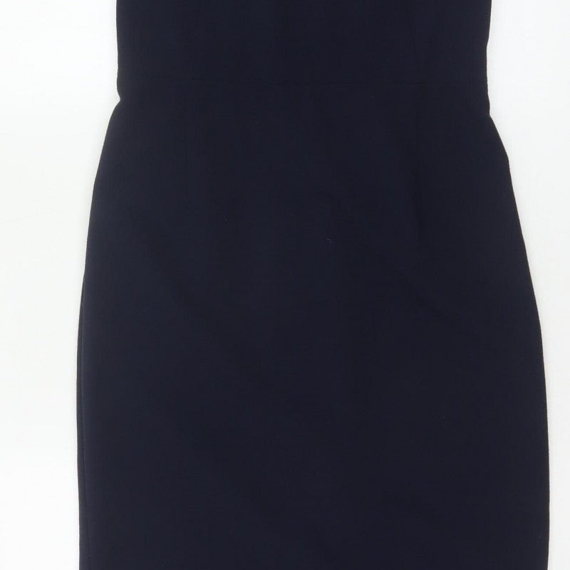 Next Women Blue UK 8 Pencil Knee Length Dress Short Sleeve Zip
