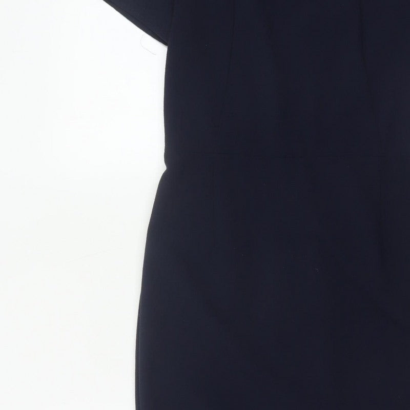 Next Women Blue UK 8 Pencil Knee Length Dress Short Sleeve Zip