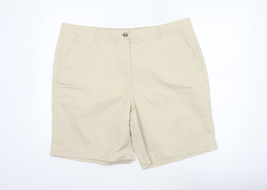 Additional front view of Dunnes Women’s Beige, size UK 20, Cotton Stretch Bermuda Chino Shorts