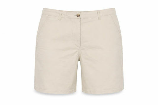 Front view of Dunnes Women’s Beige, size UK 20, Cotton Stretch Bermuda Chino Shorts