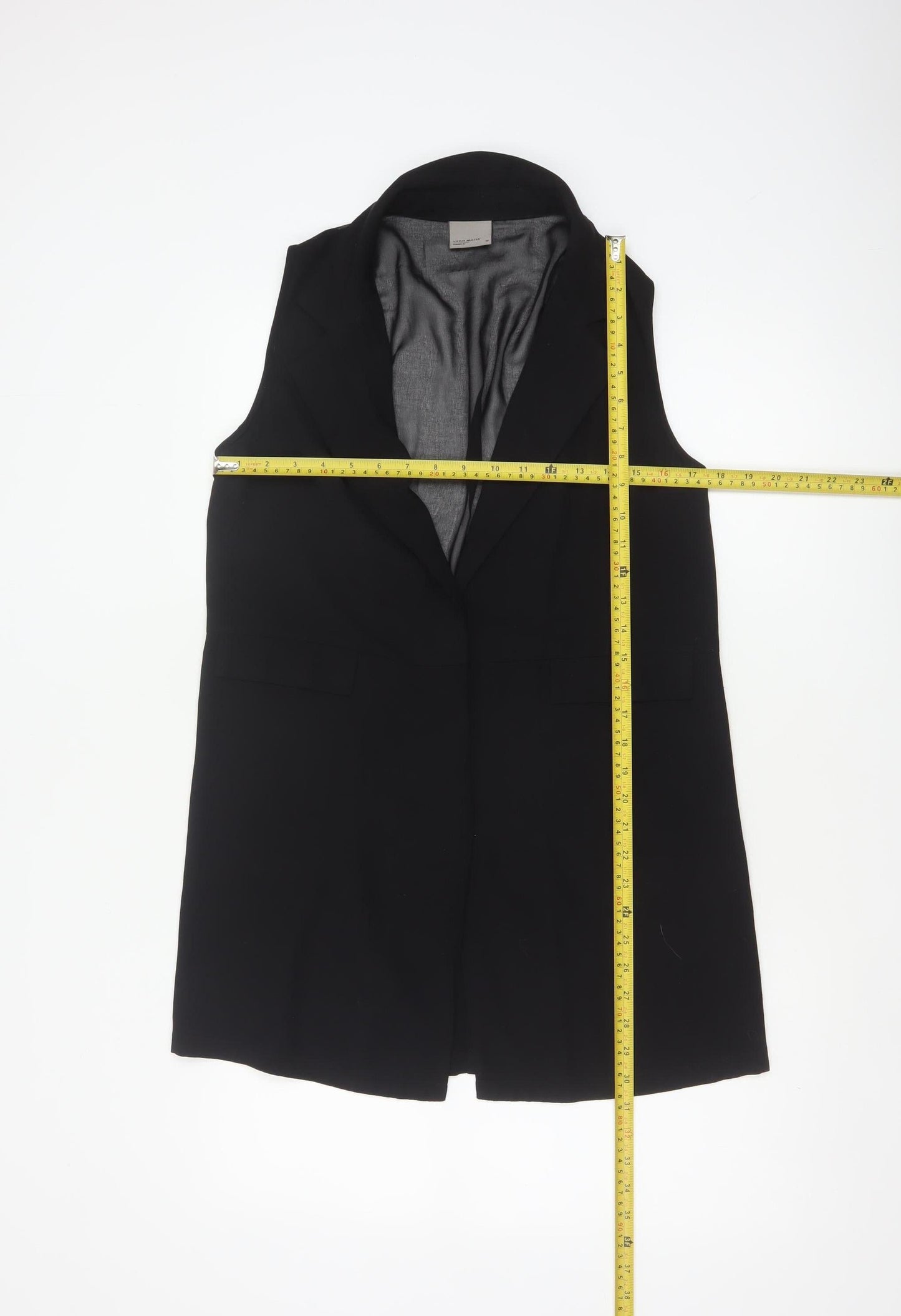 Vero Moda Women Black UK 10 Longline Sleeveless Collared Waistcoat