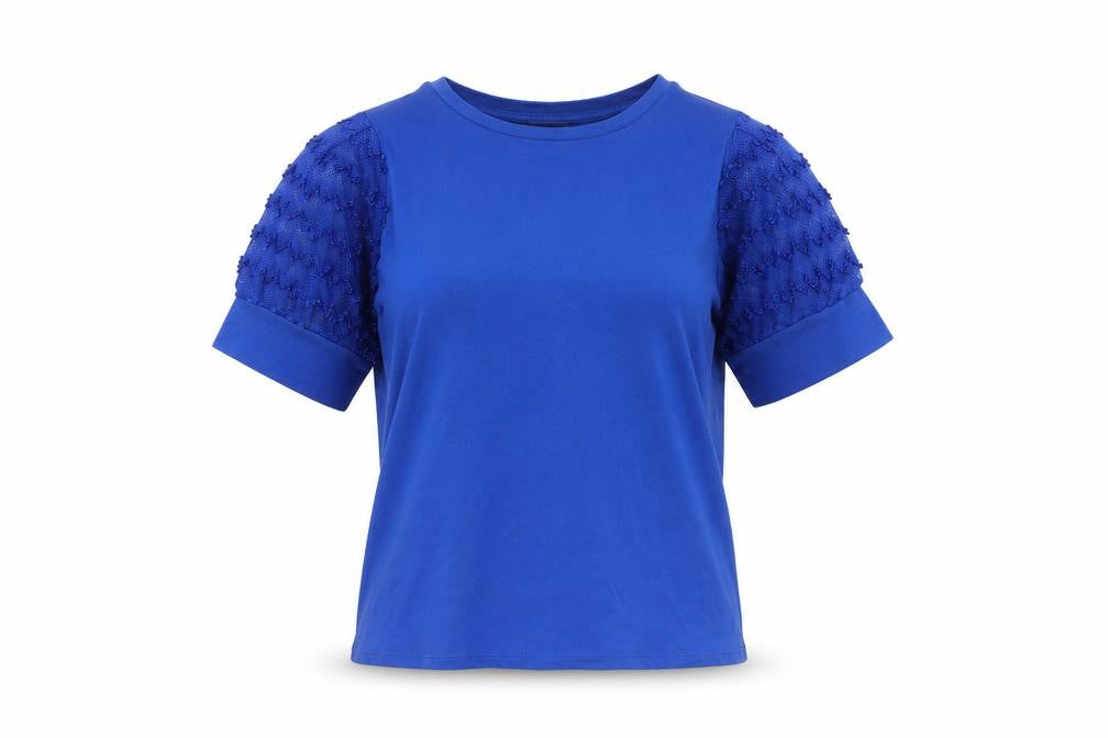 Gallery Women Blue UK 10 Jersey T-Shirt Lace Flutter Sleeves