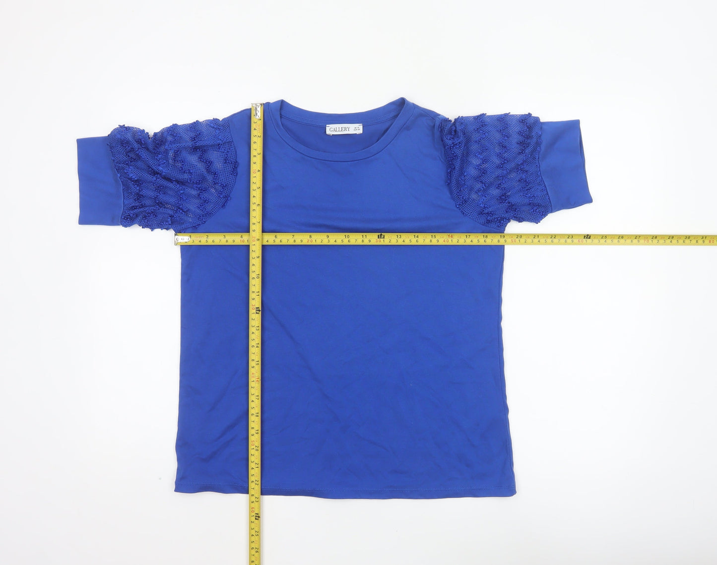 Gallery Women Blue UK 10 Jersey T-Shirt Lace Flutter Sleeves