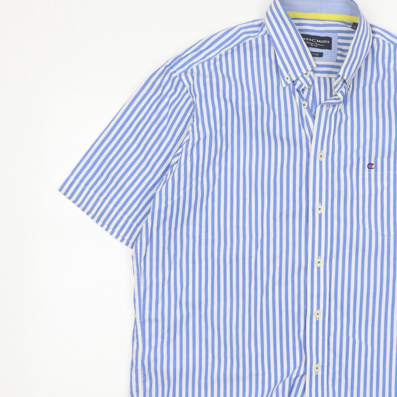 Additional view of Casa Moda Men’s Blue White Stripe Button-Down Shirt L Easy Care